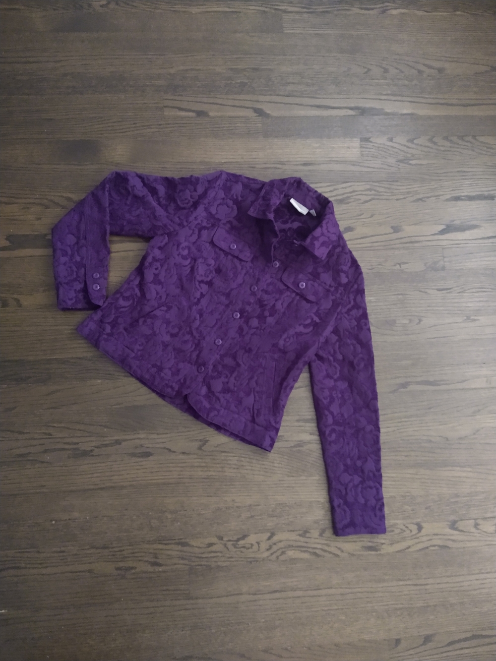 Purple Floral Textured Finish Button-Front Jacket